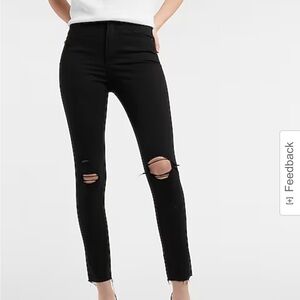 High Waisted Black Ripped Raw Hem Supersoft Skinny Jeans